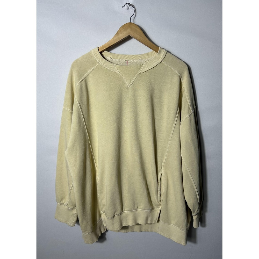 FP Movement Free People Sweatshirt Womens Medium Yellow Fleece Pullover Pockets
